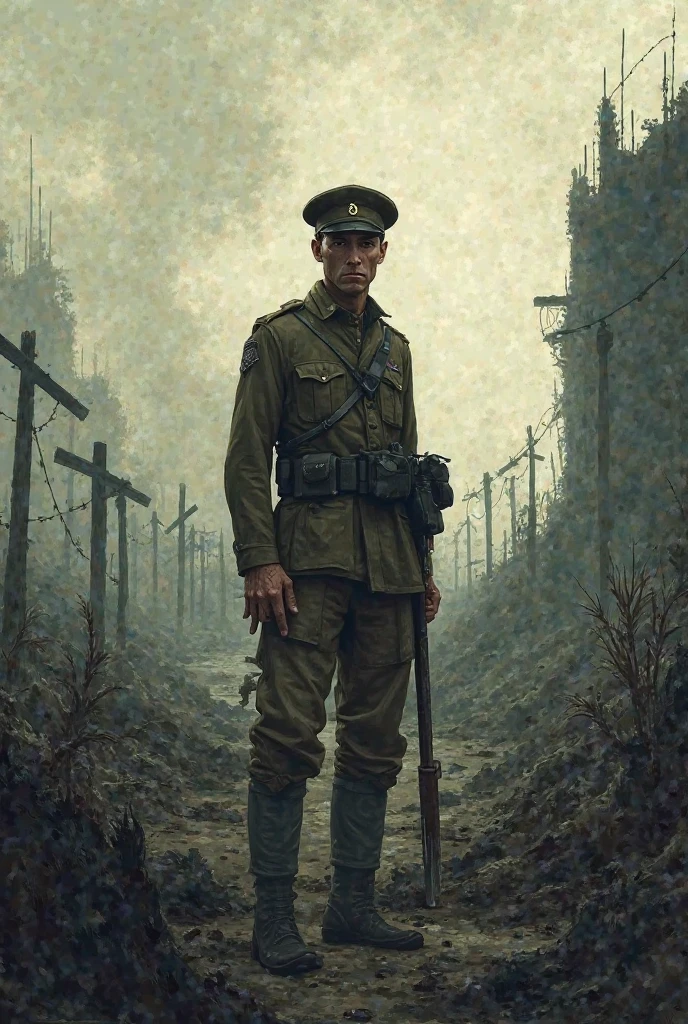 heroic portrait of a Arab shirtless man ww1brit holding a rifle with his hand, explosions in the background, night, apocalypse, Verdun, Ypres, Passchendaele Barrages,Machine guns, Blizzard, Explosions, Chaos,Mangled,Sinister, Isolation,Hopelessness, Poppies, Chiaroscuro, Repetition, High contrast, in the style of Ren Magritte,Paul Delvaux, ultra detailed, intricate, surrealism, oil on canvas, dry brush,