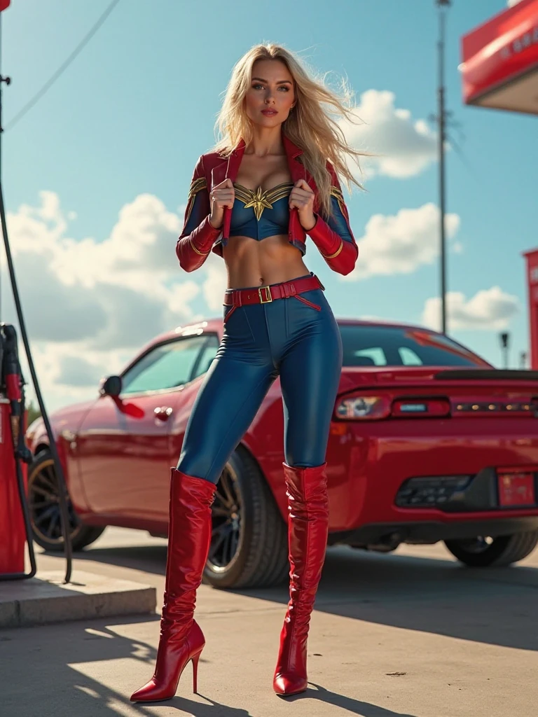 Close-up of a woman holding a shield in red and black outfit, clear eyes, symmetrical eyes, dark eye shadow, 8k Artgerm bokeh, extremely detailed ArtGerm, role-playing of the Black Queen of Harley, IG Model | Art Germ, Art Germ Style, in the style of Marvel and DC, in the style Art Germ, Style Art Germ, Art Germ Julie Bell Bipple