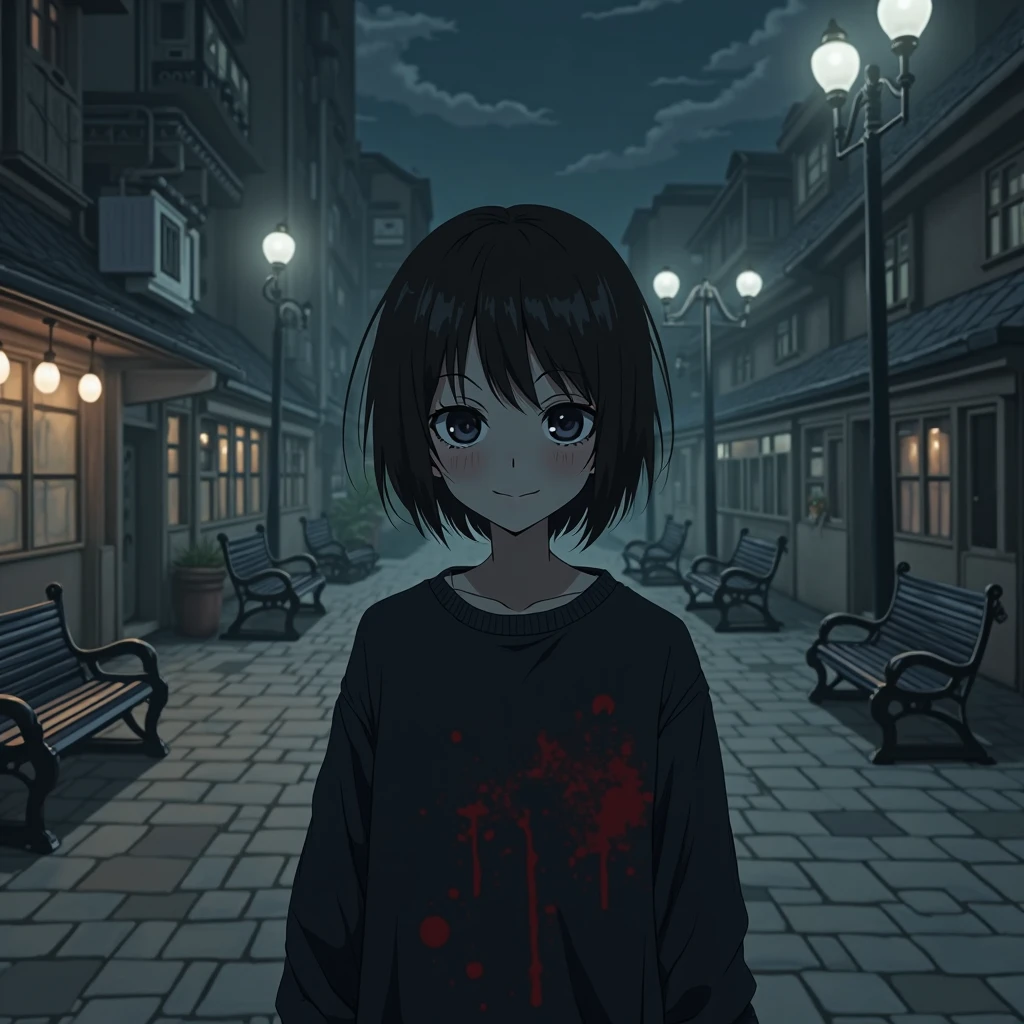 1girl, solo, insane, crazy, closer view, looking at viewer, blood, knife,pupils, ((blue and black colors)), ((blue and black palette)), (((noir))), (((noir style)), sitting, crazy laughing, glowing blue eyes, insane face, corner of wall background, holding knife, blood on knife, wearing school uniform, reaching out, yandere, light smile, crazy eyes, looking at viewer, kyoto night alley, atmospheric lighting, night sky, blood, blood on face, blood on clothes, torn clothes, from below, attractive woman, attractive, beautiful