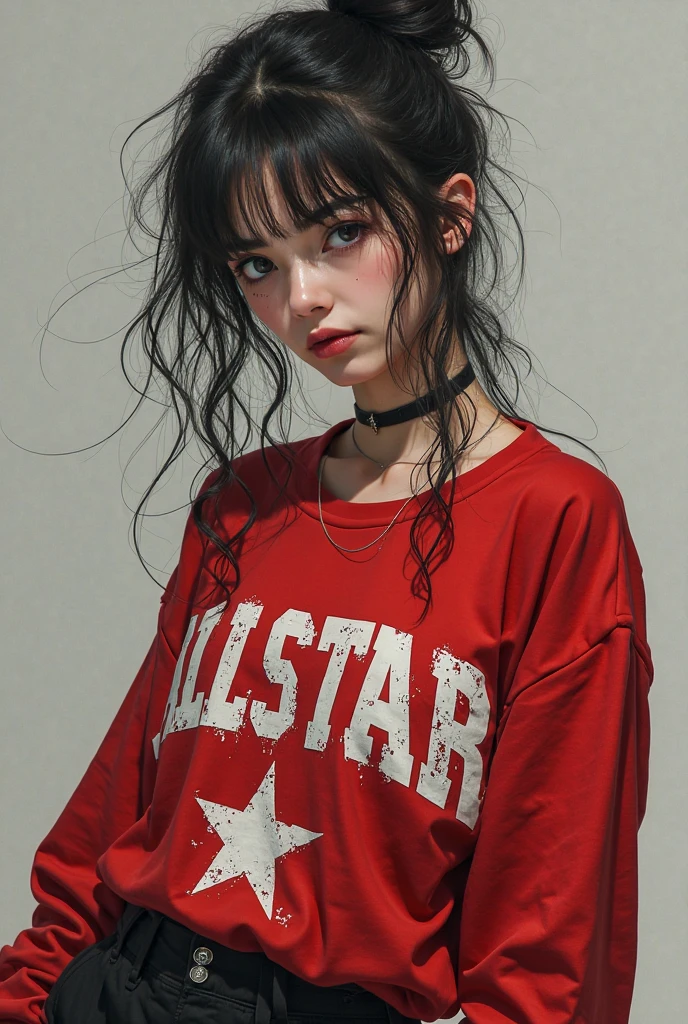 masterpiece, best quality,highres, a girl wearing functional design clothing, <lora:Newspaper:0.4>, (newspaper background:0.8), thick hair,Excellent head-to-shoulder ratio, bangs,detailed face, <lora:more_details:0.7>, full body,looking up,low angle, colored long hair,<lora:idolface:0.7>