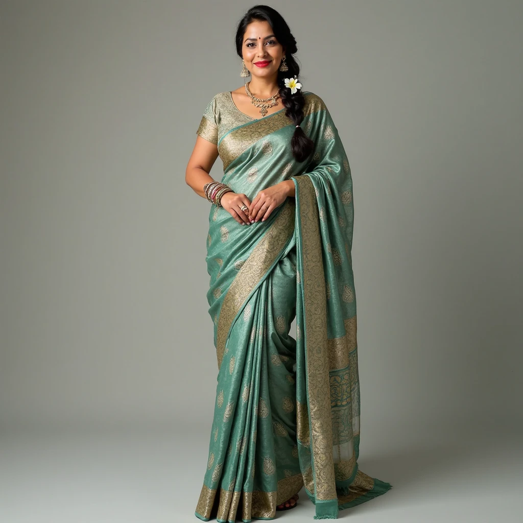 Day scene, A radiant, full-figured South Indian 3 aunty a brown colour chiffon fully transparent kurta, bra visible through kurta, ,standing, in a office captured in a full-body image with vibrant hues and meticulous details. Full body image