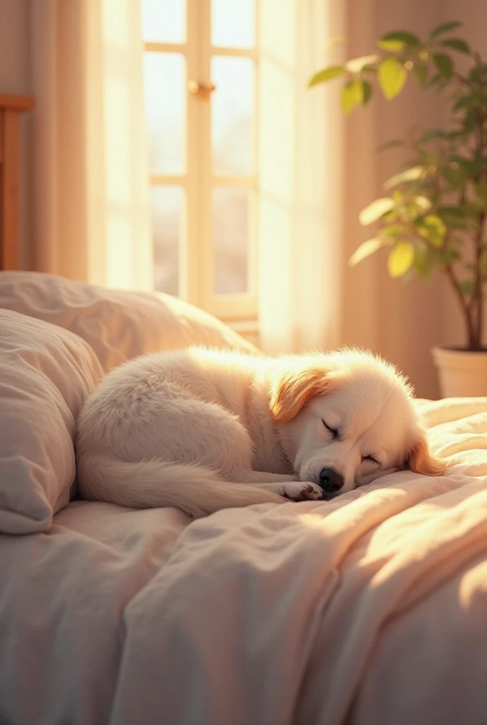 The dog is sleeping comfortably on the bed.