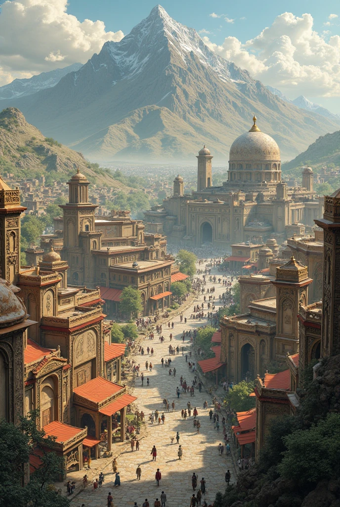 a Babylon king watching his magnificent place and his hanging garden with proud, guards escort him with beautiful armour and weapon --auto --s2