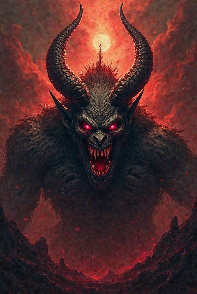 A painting of a demonic creature with a bloodied face with horns, carnage, Sci - Horror Art of Fiction, Science fiction horror artwork, inspired by Aleksi Briclot, devil, de carnage, Horror fantasy art, par Aleksi Briclot, Horror concept art, venin, Art fantastique et horreur, Detailed illustration of 4K horror, Demonic creature, Dark Horror Art