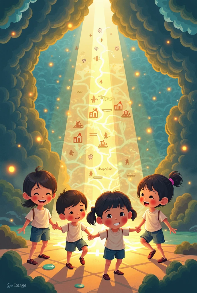 Create an image that represents faith, hope, charity for animated children