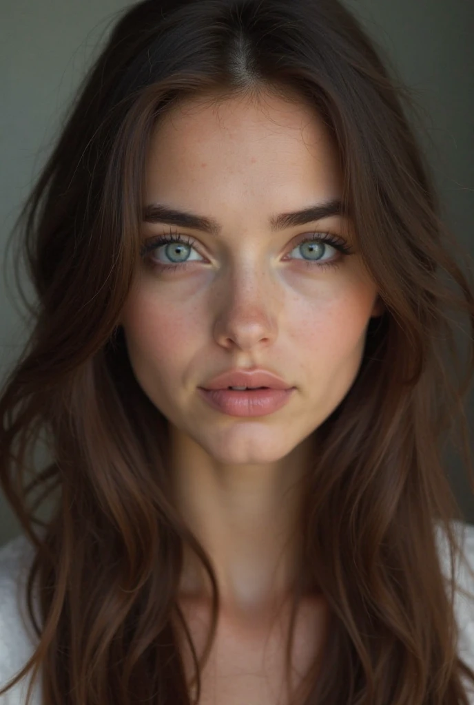 sexy woman brunette blue eyes big lips pretty face full view