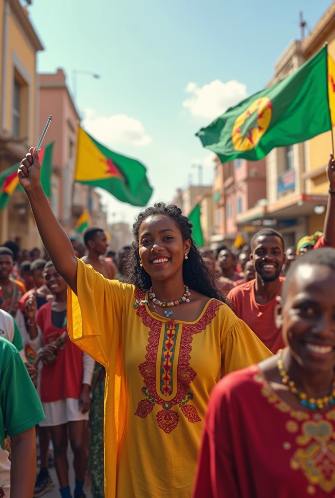 Black women wear Ethiopian flag
