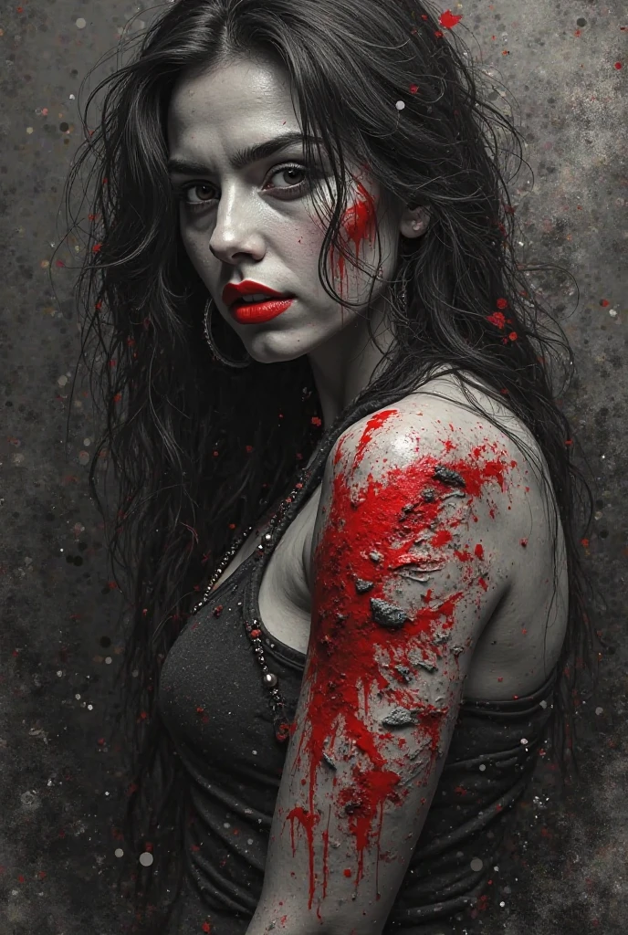 (best quality, hyperdetailed photography:1.2), beautiful lady, blood dropping from mouth,,tattoo's breast,(muscular body:1.1),,dark makeup,(white skin:1.2), horror vibe, ((moonlight)),,,,, ponytail,badass woman,,,,(massive perfect breast:1.0), (upper body portrait), (cinematic shot:1.5), (movie photography:1.2), cinematic lights,, (naked breast),(ultra detailed skin texture:1.3)