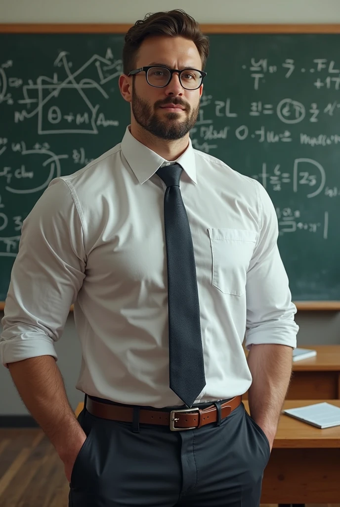 A muscular math teacher, with glasses. - SeaArt AI