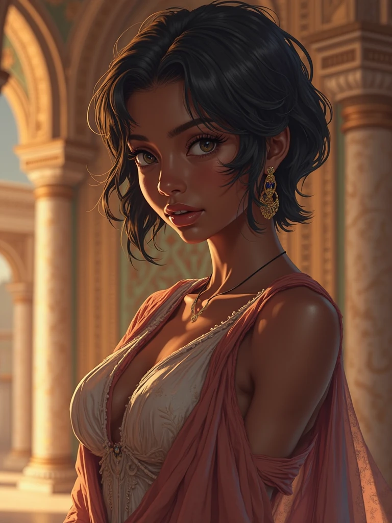 Indian milf ( realistic face) dark skin , sindoor, jhumka, wearing white lingerie, white see through panties, see through bikini, bindi, biting lips,