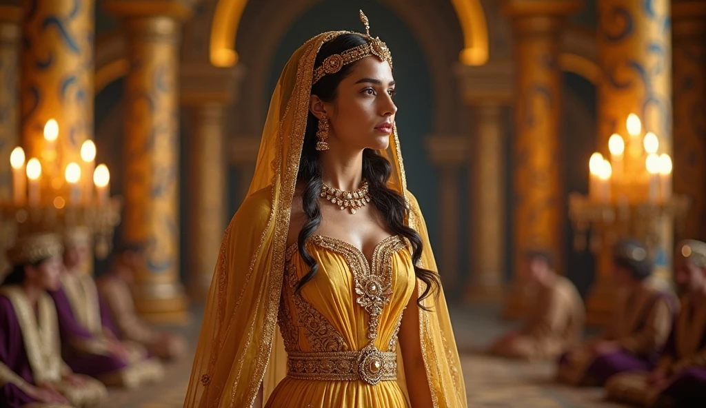((Best quality, 8k, Masterpiece :1.3)), Sharp focus :1.2, Generate a realistic image of a beautiful sexy Indian woman plus size body: 8.5 (masterpiece like a princess) (body like divine girl) dressed divine clothes white short skirt and print v neck blouse + belt, adorned with traditional ornaments, standing in a well-lit room with cinematic lighting. ((Front view, random elegant pose)), and there is a sense of grace and elegance in her posture. The background should complement the scene, enhancing the overall aesthetic appeal of the image. Photography by Brandon Woelfel, Full shot: Canon EF 16-35mm f/2.8L III USM lens on a Canon EOS 5D Mark IV camera, ultra realistic, 32k, HD
