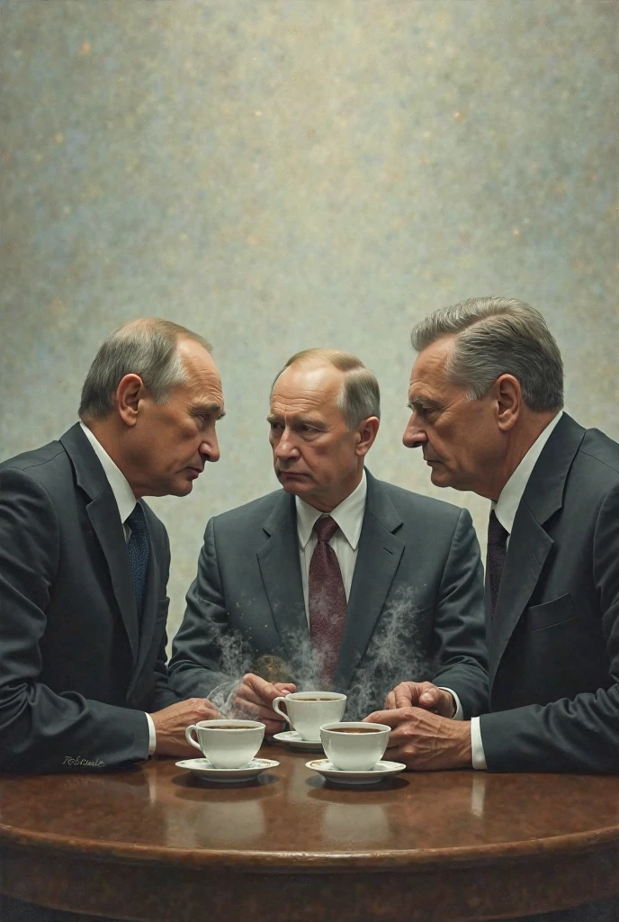 Ernest Hemingway drinks tea from a samovar with Putin