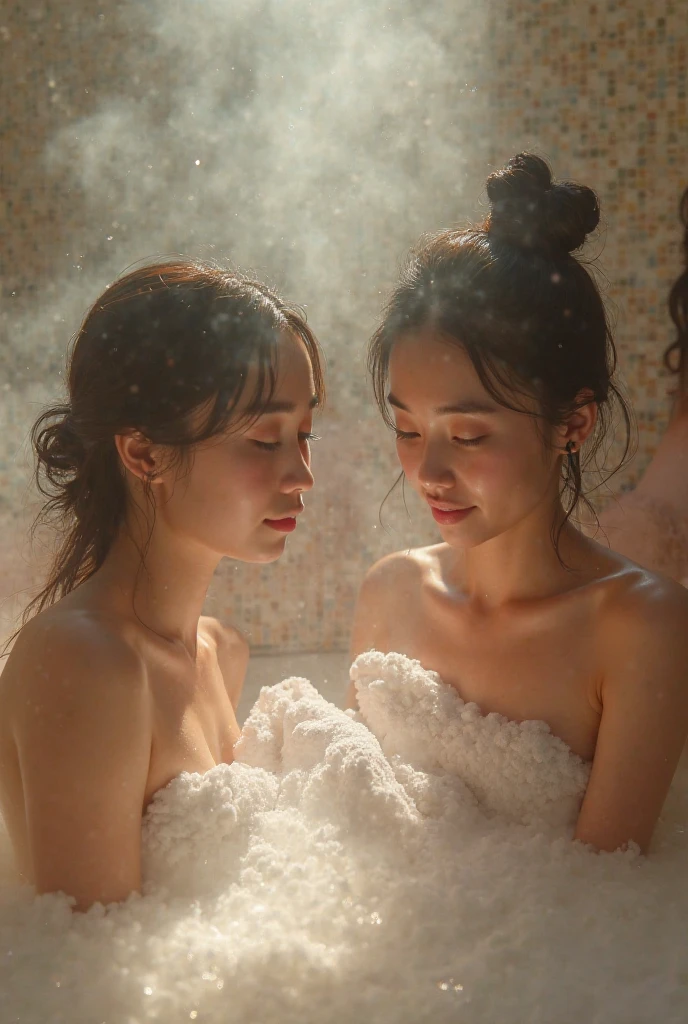 Identical twin sisters、A Japanese woman in the bath invites you to join her