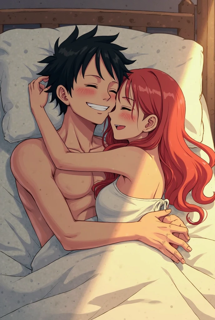 Luffy with  vivi in the bed
