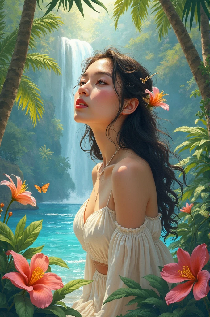 model shoot style，Fantastic rainbow scene after rain，（the Extremely Detailed CG Unity 8K Wallpapers），full-shot body photo of the most beautiful artwork in the world，Stunning beautiful photos realistic cute young lady dressed in most modern outfit，Semi-naked breasts，Professional majestic oil painting by Ed Blinkey，atey ghailan，by Ghibli Studio，Jeremy Mann，Greg Manchess，Antonio Moro，Popular on artstation，Popular on CGsociety， 复杂，high detal，tack sharp focus，Dramatic，Photorealistic painting art，Composed by Midjourney and Greg Rutkowski