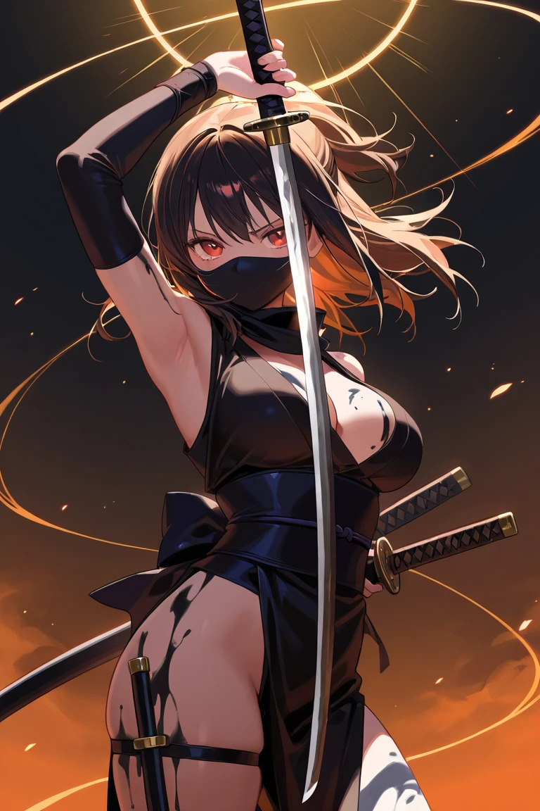 Mulher, ((cabelo longo)), ((chifres)), katana