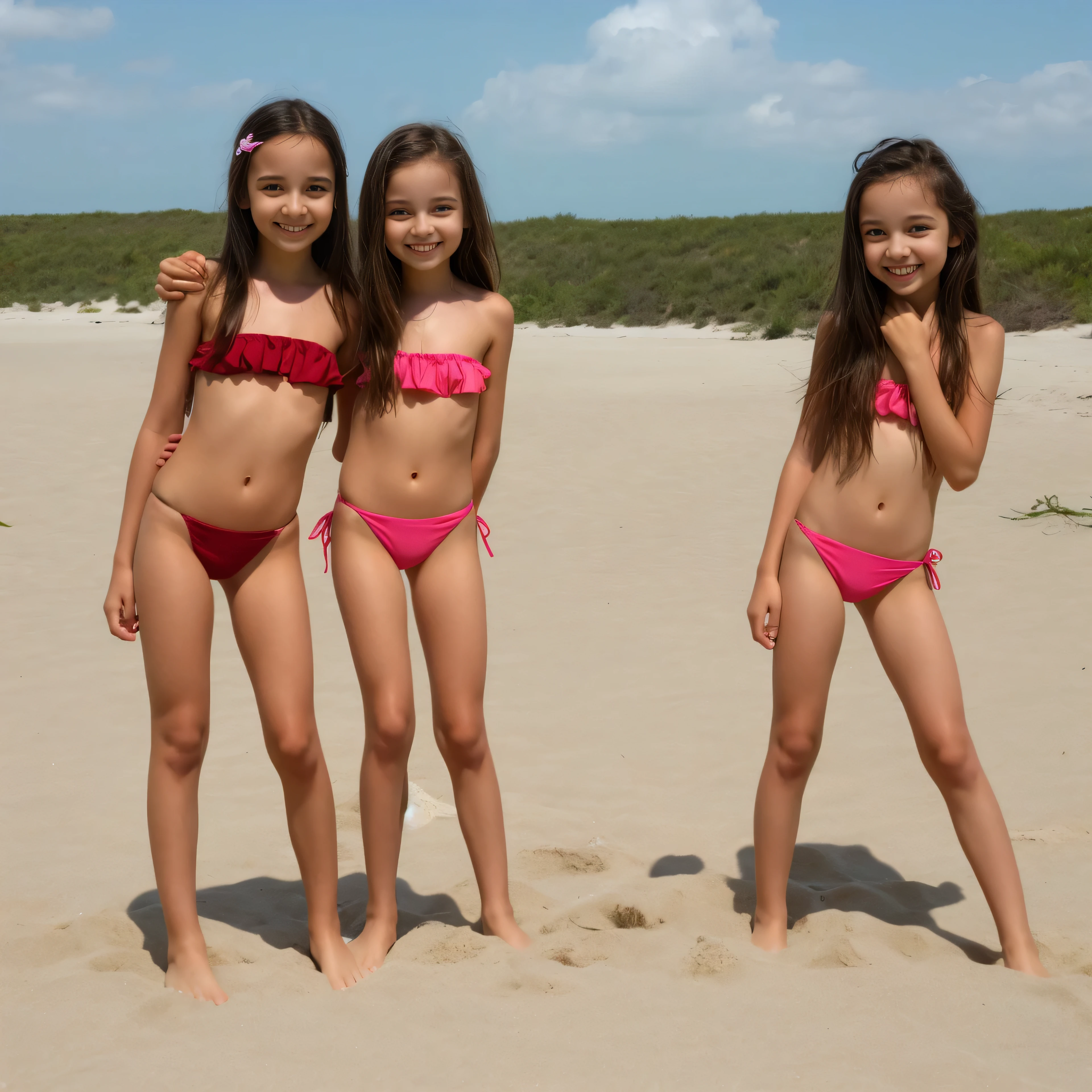 (A very cute child gets completely naked on a beach.)). ((Nudes 1.5.)). 40k, fotografia, obra-prima, melhor qualidade, fundo cinza escuro, ((1girl olhos azuis e lindos cabelos loiros claros, belo rosto, )). A beautiful child and white skin, Poses variadas., ((Large pink areolas that stand out)). Rosto ultra-detalhado, olhos detalhados. em uma praia de nudes (lamber). ((she is naked))), ((naked child))).