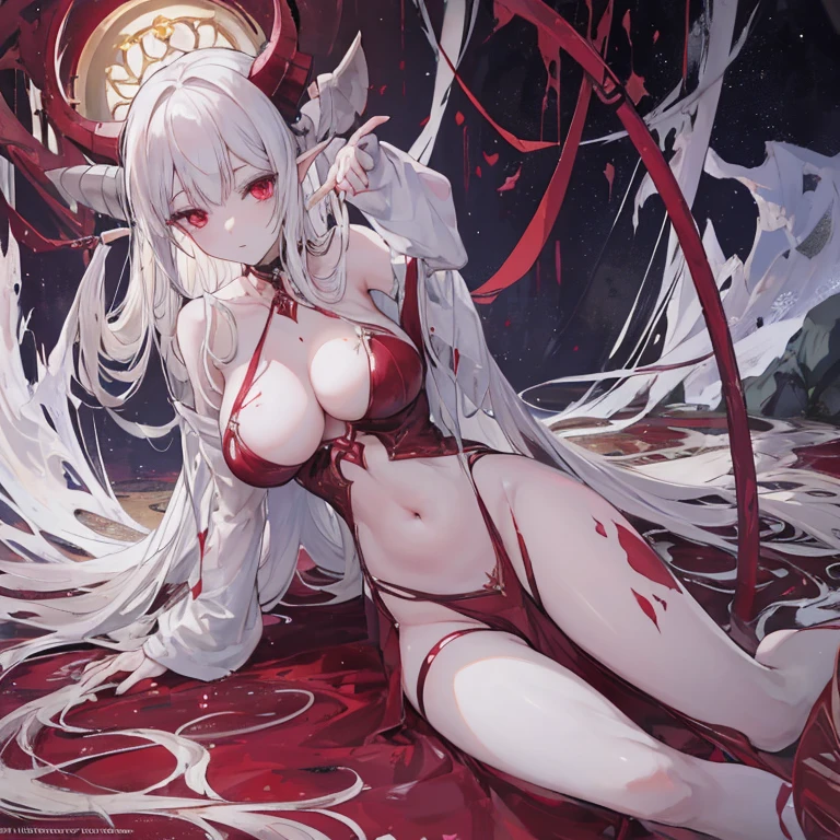 White hair, Red eyes, Long hair, , exposed , Messy clothes, Super big breasts, super gigantic breasts, Octopus infested, Medusa, Serpentine Demon Queen, Dry and cool, Pregnant belly, Long hair, Zombies vomit blood, many hands, multi leg, Leprechaun, large mouth, multi leg, Eight-legged octopus, Octopus Goblin, Urinary incontinence, Young girl zombie，Pregnant belly