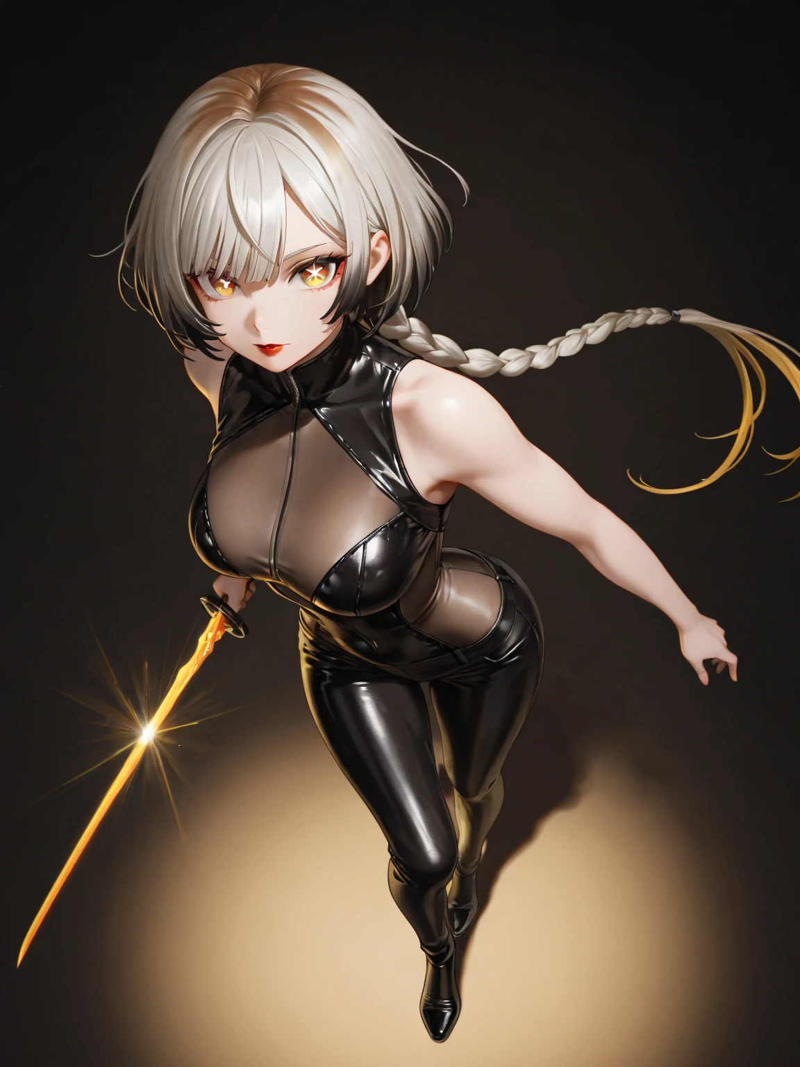 white hair, short cut,1girl,short pants, sneakers, beautiful eye, full body, dancing, looking away, black suit,[realistic], [3d], smile, closed mouth,(8k, RAW photo, best quality, masterpiece:1.2), ultra high res, photo realistic, professional lighting, detailed lighting, professional photography, high quality, high res, extremely detailed, bloom, depth of field, sketch, sharp focus, soft lighting, detailed, detailed skin, to8contrast style
