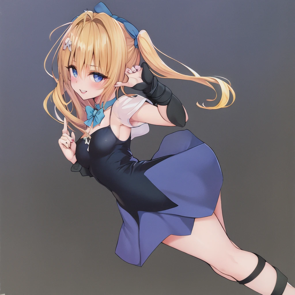 score_9, score_8_above, score_7_above, fountain_anime BREAK pinabove of 1girl, jgskrk, , by the wide, by rubio, Blue rabbit ears, Sunflower hair ornament, two side above, hits, green eyes, blush, open mouth, smile, separate white collar, orange bow tie, clavicle, bare shoulders, small breasts, neckline, blue playboy bunny, white wristbands, blue strapless leotard, white rabbit tail, black pantyhose, blue shoes, down on my knees, All fours, looking at the viewer, Alone, simple background, White background,