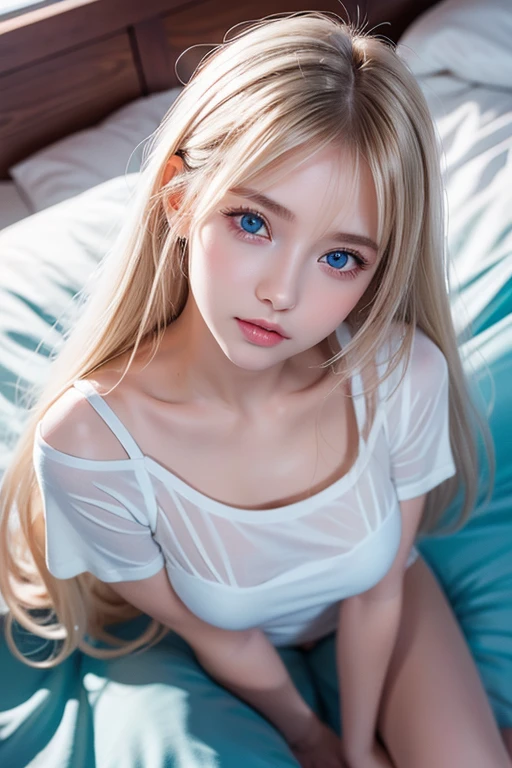 18-year-old girl、Very adorable face、Very adorable face、Bright expression、True Photo Quality、Extraordinary y beauty、Her pink nipe in full view、white, Shiny smooth white skin、ponytail、beautiful bangs、((Smooth, Shiny, Super long, Natural Blonde)),Super long, straight, Silky Hair、I only have the necklace on、No clothes or bra on、Looking into the camera、非常に完璧なかわいいbeautifulセクシーな若い小さな女性、Very perfect beautiful and cute face、beautiful, clear, Big eyes、Bright Blue Eyes、Big and ample breasts、Prce、Small Face Beauty、Gloss Face、Cheek gloss、Sparkling marine blue eyes、Tank top、Underarm、Raise your arms、Accentuate your cleavage、sit、wholpper body naked、