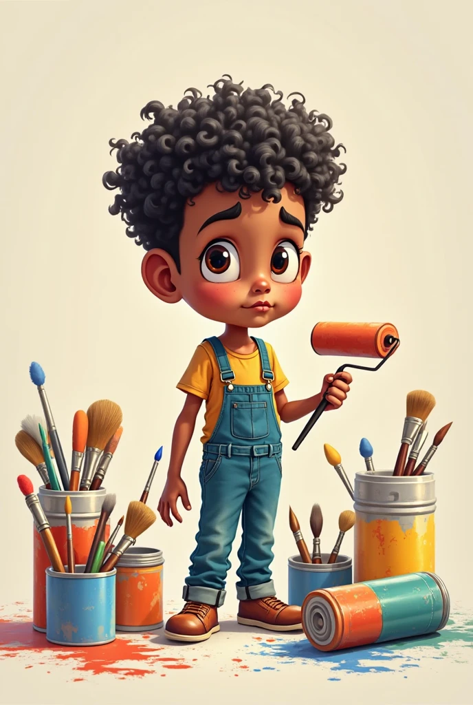 A black boy, round glasses, apron, painter, cap, painting, happy, perfect quality, clear focus (clutter - house: 0.8), (masterpiece: 1.2) (realistic: 1.2)(best quality) (detailed skin: 1.3) (intricate details) (8K) (detail eyes) (sharp focus), full body, character concept.