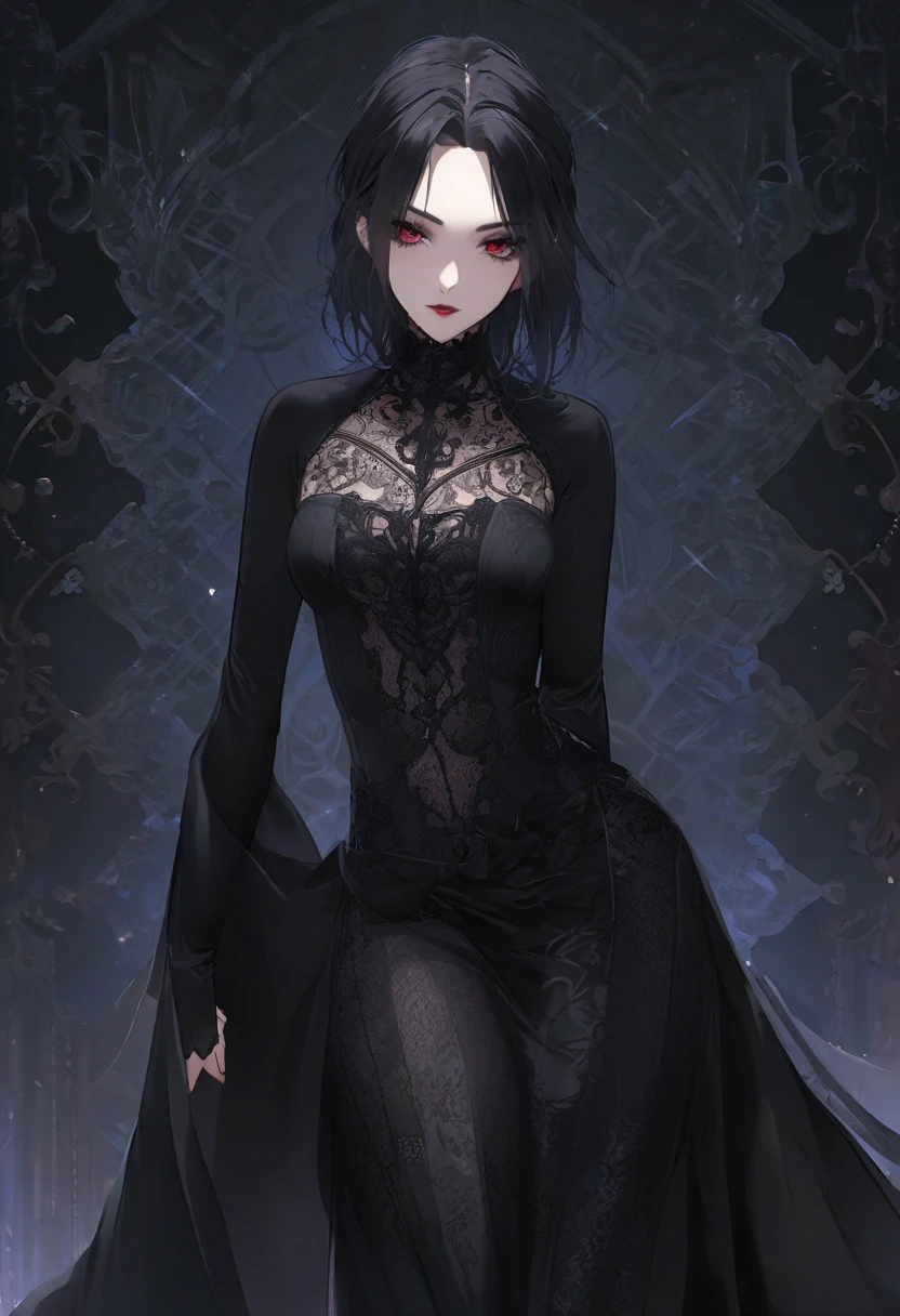 Long black hair, dark onyx eyes, slim, fantasy clothes,8k, best quality, high resolution. 