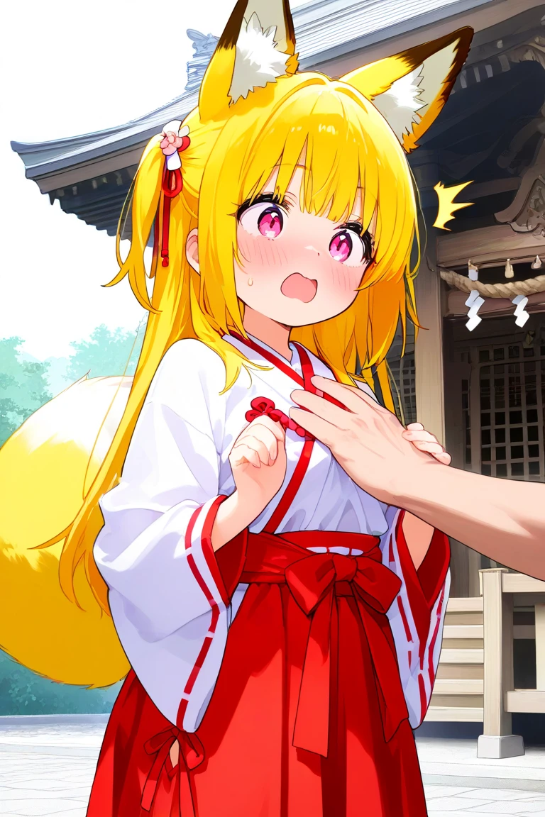 NSFW,masterpiece,Highest quality,High resolution,Super detailed,Sen、Blonde、Animal ears、Fox Ears、blush、Animal earsの毛、hair ornaments、Fox Girl、Hair Flowers、Hair between the eyes、Short Hair、Fox&#39;s Tail、tail、Flat Chest、Yellow Eyes、Young girl,Shrine maiden、kimono、Ribbon mesh sleeves,((Oho face)),Embarrassed,blush,Leg spread,excited,Estrus,orgasm,Trembling,(Climax),(Squirting),(Ahegao),Roll your eyes、squint,Middle-aged men,(Having intense sex),Insert,Creampie,shrine,torii