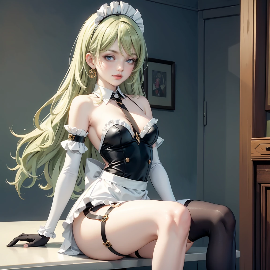anime girl with long hair and a white dress sitting on a green and white striped background, fine details. anime. tentacles, anime goddess, from girls frontline, cushart krenz key art feminine, android heroine, fine details. girls frontline, anime monster girl, hq artwork, lamia, lolish, girls frontline cg, official anime artwork, nsfw, panties, nude, spread legs