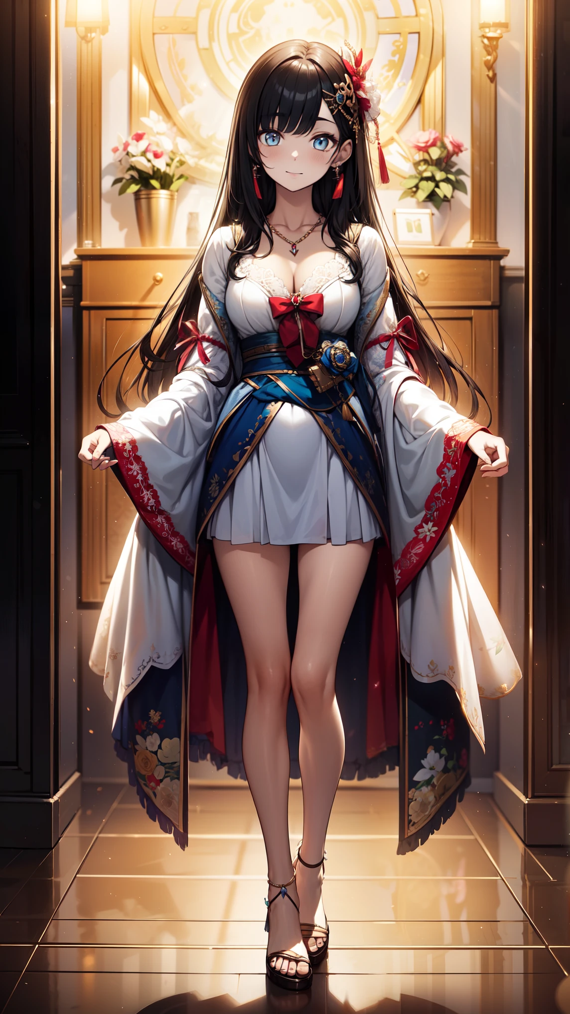 In the mystical realms where tradition and fantasy intertwine, a Maid Miko graces the sacred spaces with a delightful and enigmatic presence. Her eyes, gentle and alluring, mirror the devotion to both her spiritual duties and the service she provides. Adorned in a captivating blend of traditional shrine maiden attire and elegant maid's uniform, she embodies the essence of reverence and grace. With each step, she glides effortlessly between her sacred rituals and her diligent care for those she serves. A symbol of harmonious balance and dedication, the Maid Miko stands as a unique and enchanting figure, forever capturing the hearts of those who encounter her ethereal and endearing charm in this magical fusion of roles.