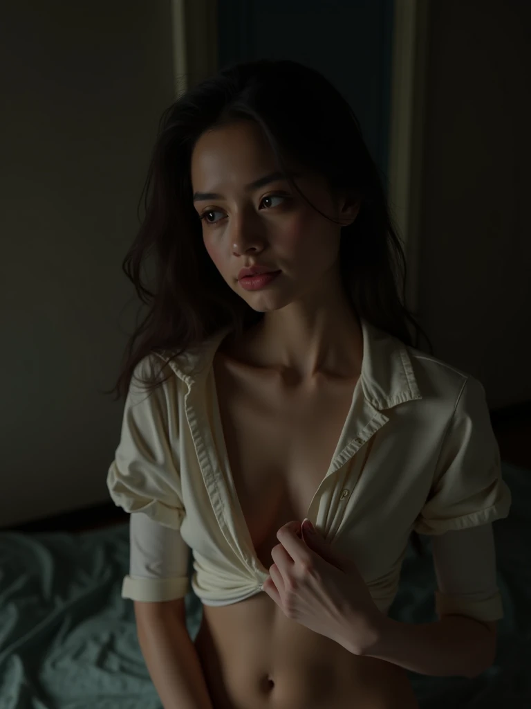 Unreal engine Korean women Kim Jisoo in a shirt open no bra full body bending over