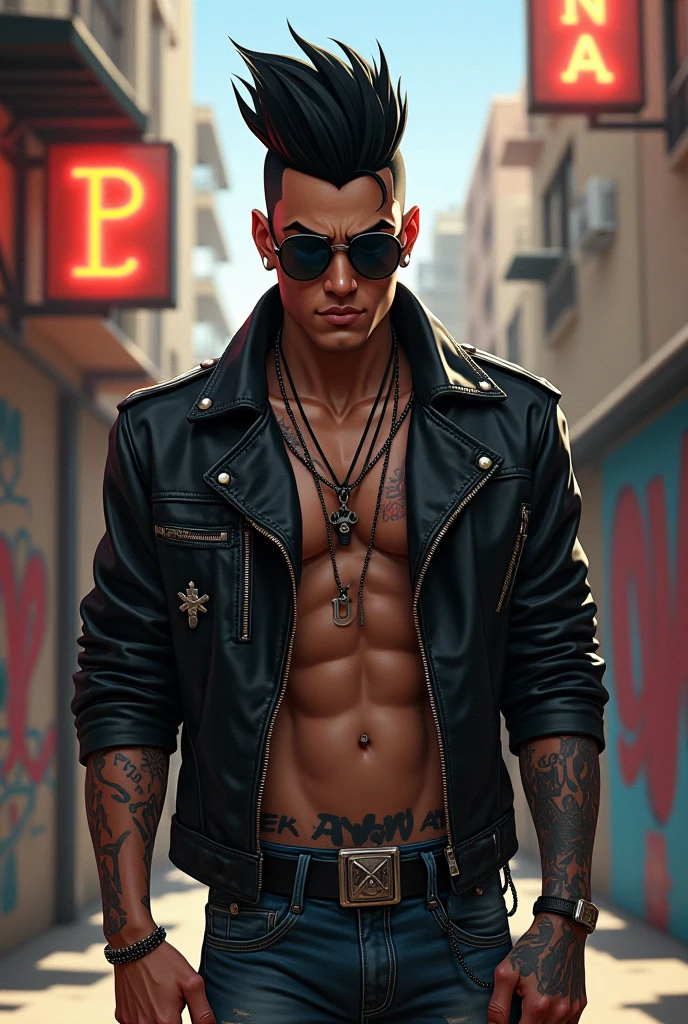 Kerry Euro, 1 , joia, foco masculino, Sozinho, anel, Facial hair, tatuagem, colar, pele escura, barba, homem de pele escura, olhando para o espectador, tronco, earanels, regata, realista, arm tatuagem, obra-prima dentro de casa, Melhor qualidade,