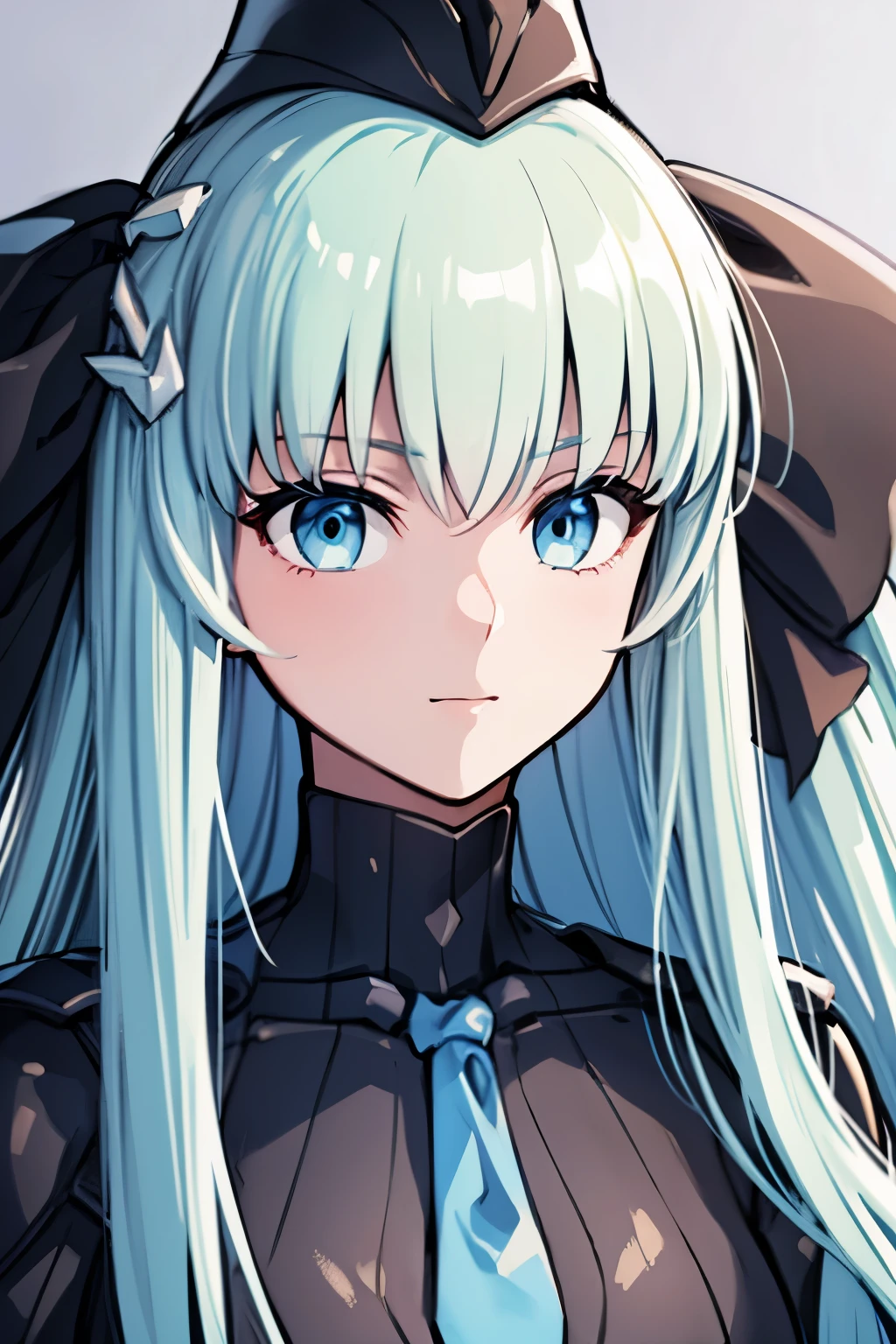 masterpiece, highest quality, (highest quality), (best illustrations), (high resolution),8k,face close up,on the bed, {{{masterpiece}}}, {{{best quality}}}, {{Super detailed}}, {{very delicate and beautiful}},smile,black DOLLSUIT,DOLLSUIT,{{{best quality}}}, {{Super detailed}}, masterpiece, highest quality, (highest quality), (best illustrations), 8k,{{{masterpiece}}}, {{{best quality}}}, {{Super detailed}}, {{{best quality}}}, {{Super detailed}}, face close up, morgan le fay, black bow, bow, light blue hair, blue eyes, choker, hair bow, hair ornament, long hair, ribbon,