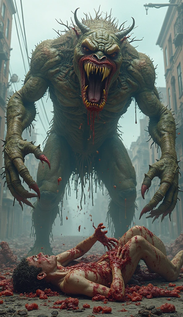 Cinematic texture，Invading aliens，Beef noodles，uncanny， tentaculata，Blood，Full body like，combats，The city was destroyed，of a real，Facial features are carefully depicted，Realistic skin texture，Dark style，depth of fields，high light，Real light，Ray traching，oc rendered，Hyper-realistic，best qualtiy，8K，Works of masters，super-fine，Detailed pubic hair，Correct anatomy，sharp focus on eyes，Bokeh，Facial features are carefully depicted