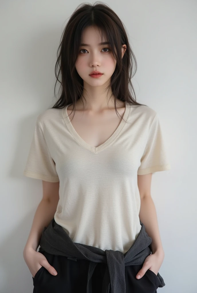 a woman in a white blouse holding a golf club, japanese uniform, cute , realistic young gravure idol, young and cute gravure idol, high school girl posing, surreal, young and skinny gravure idol, girl wearing short-sleeved blouse, japanese model, sheer white blouse, (best quality,4k,8k,highres,masterpiece:1.2),ultra-detailed,(realistic,photorealistic,photo-realistic:1.37),HDR,UHD,studio lighting,ultra-fine painting,sharp focus,physically-based rendering,extreme detail description,professional,vivid colors,bokeh,portraits