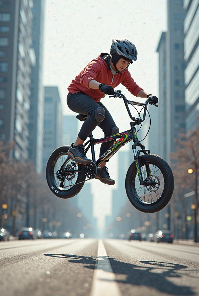 A boy with cycle stunt