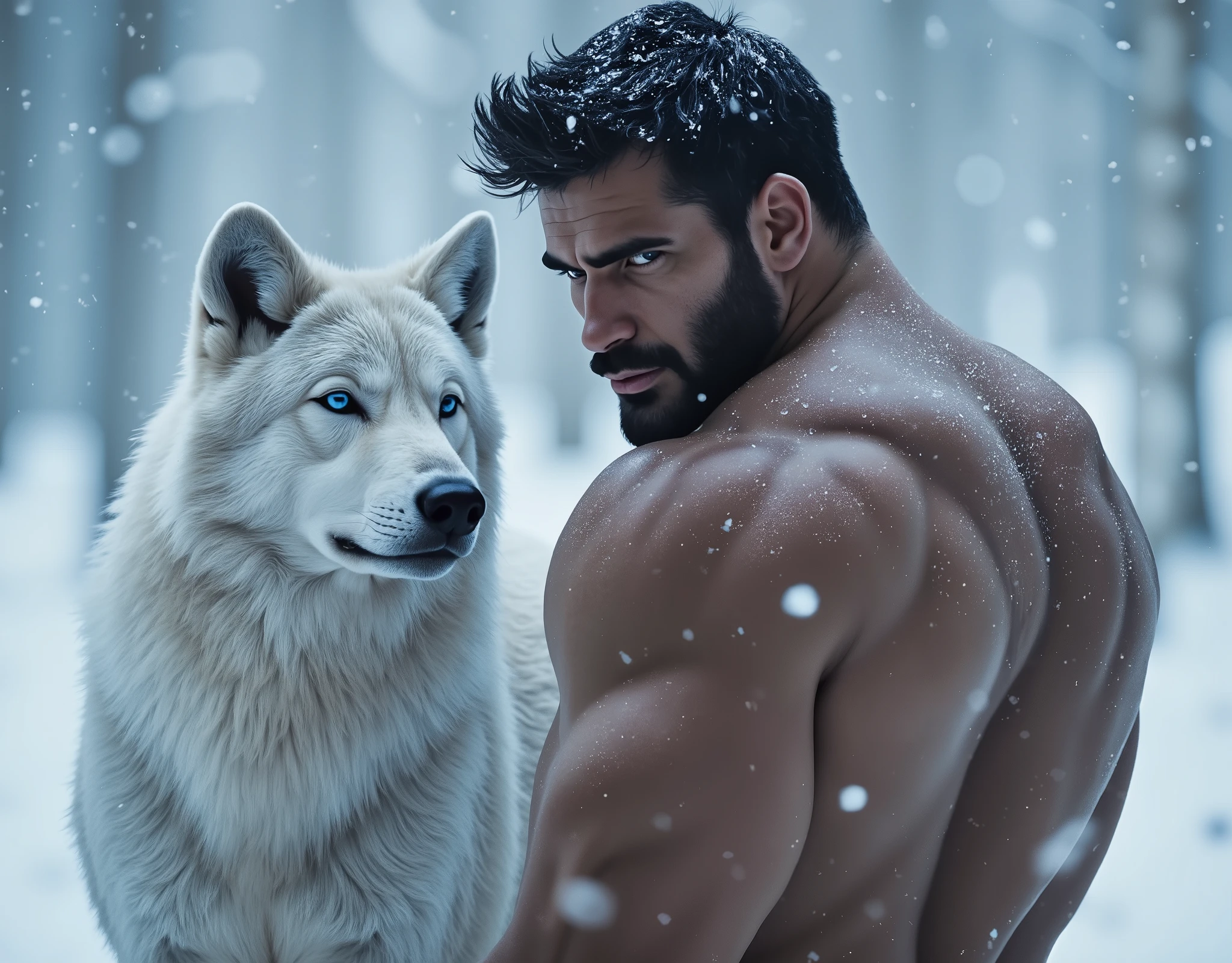 Humano con un lobo al lado