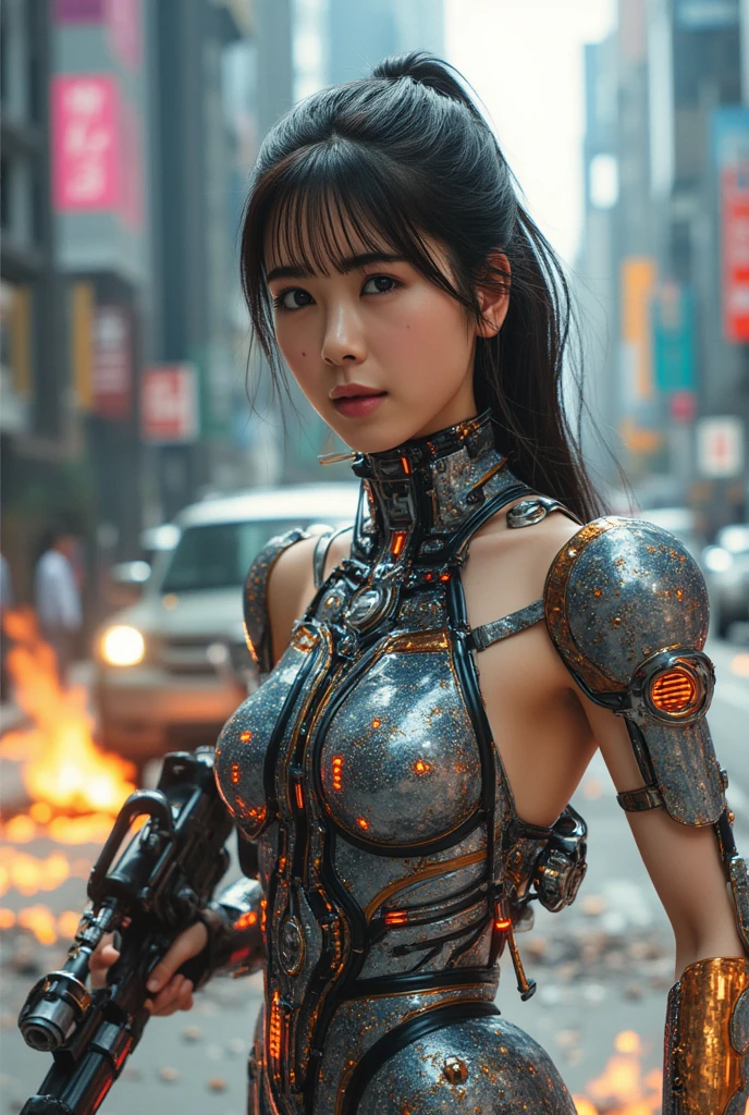 Best quality at best,tmasterpiece,超高分辨率,(真实感:1.4),(sword1.2),Detailed details,1girll,Combat posture,cleavage,a beauty girl,(Handheld weapon 1.3),mechs,A mechanical,ellegance,Clear focus,gentlesoftlighting,vivd colour,tmasterpiece,