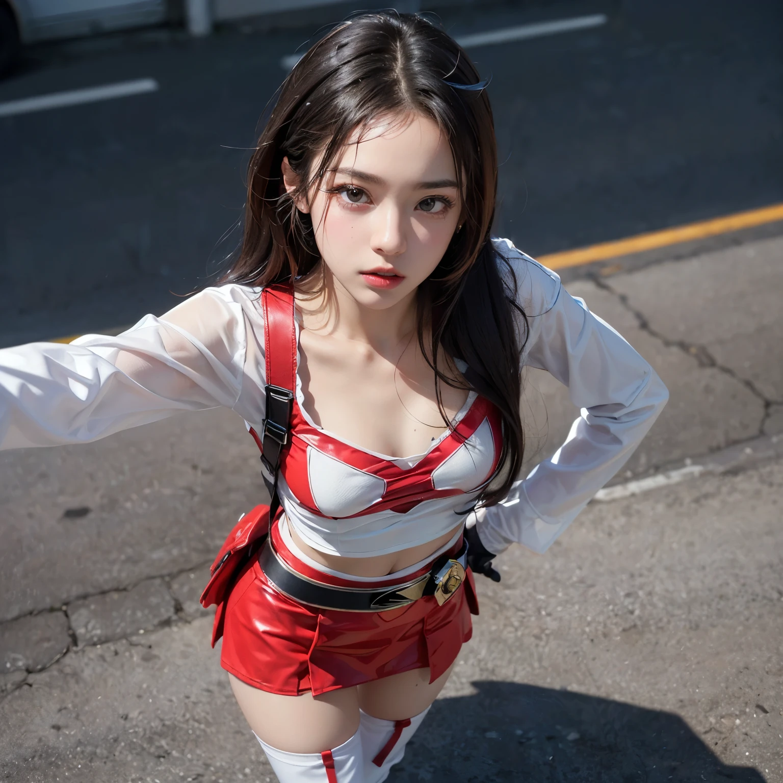 8K full body portrait of young girl、ultra wide lens、skydiving、Falling、Flying、In the sky、Skywalk、Strong wind is blowing、Strangeware、Translucent jacket、There is a red heart-shaped body paint、G-String Panties、Thin cloth、semi transparent、Nipple Top、Camel toe、Photorealsitic:1.37