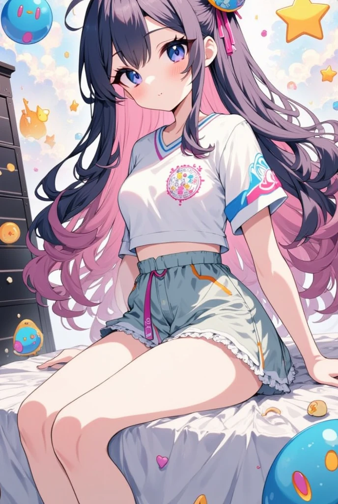 Momoko Sakura Style、8K quality、Intense watercolor,, Watercolor splash, Surreal, Avant-garde pop art, Beautiful artwork illustration, Very colorful tones, wonderful, Cool Beauty, Highest quality、 Stylish design, (((The most beautiful girl))), ((Thin legs))、(((Highest quality))), High resolution, ((detailed)), (((Doodle Art)), ((masterpiece)), ((Super detailed)),(((Bare top、mini skirt))),(((Sitting))),((Sexual))、(((No background)))