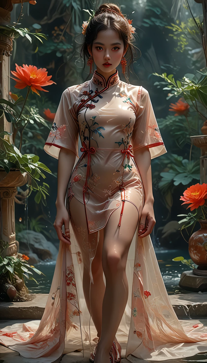 Score_9, score_8_up, score_7_up, rating_explicit, A girl, sexy cheongsam, jelly cheongsam, see-through dress, whole body, sunshine, clear face, idyllic background, surreal Chinese countryside, masterpiece, very aesthetic, nsfw, (Chinese erotic fantasy artwork:1.2), delicate and beautiful, super detail, epic composition, ultra HD, high quality, extremely detailed, official art, uniform 8k wallpaper, super detail, 32k, photo \(medium\) realistic, hyperdetailed, pony chinese wife v0.1 