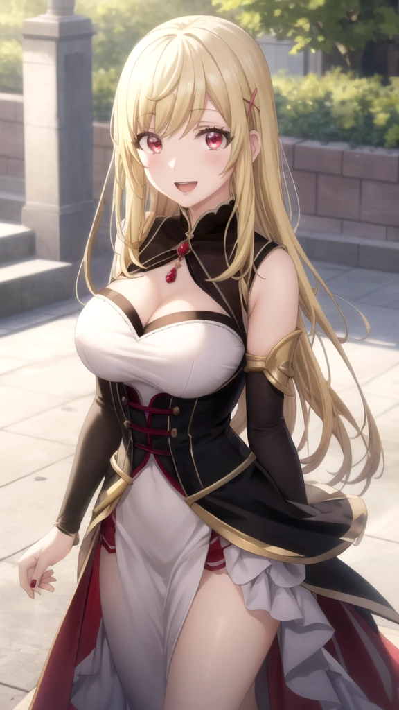 girl ,long blonde hair,blue eyes,sexy,big chest,red dress,red hair boy ,black suit dress,ABR