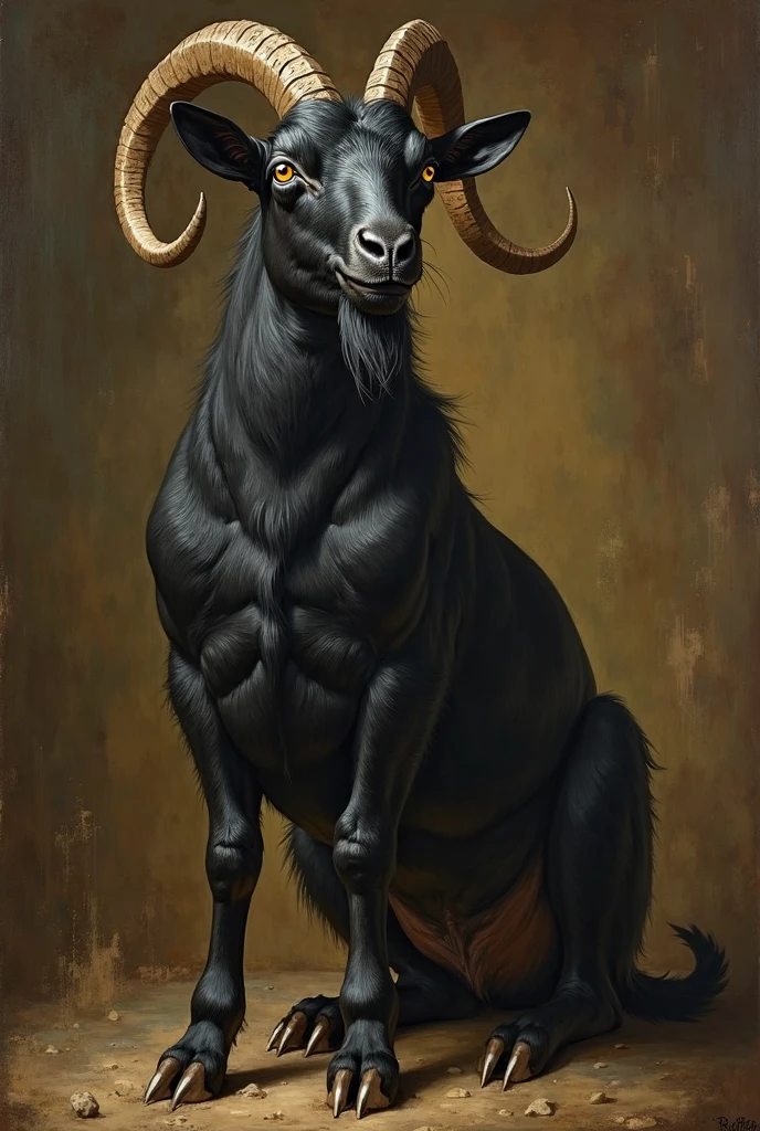 Krampus. solo. Black fur, big gray testicles and big gray penis, His right hand shakes his penis and his left hand holds his testicles. Scars in some parts. Sweaty. looking at me with an comfortable look, Red eyes. Tongue out thirsty Dropping saliva.. Sweaty, full body image, Taran Fiddler style, medium shading. Lying so that their big feets are closer to the camera. Lying in four on the floor Turning your back on the image. The butt points towards the image. The gaze turns to see the image. Background in a night forest.
