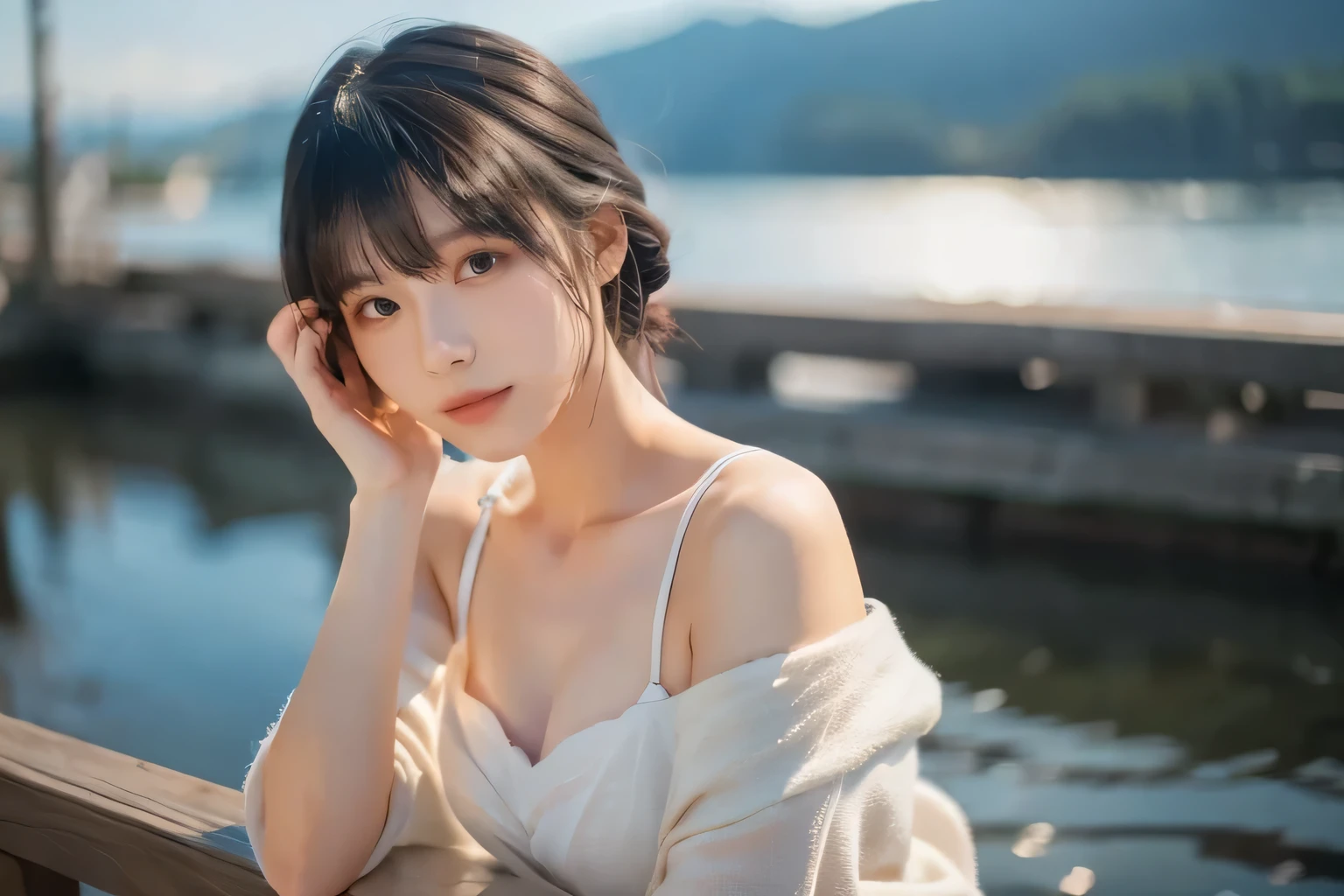 8k、Rembrandt Lighting,(Photorealistic:1.2), (highest quality), (Detailed skin:1.3), (Intricate details), Ray Tracing,One girl, In detail,real,RAW Photos & Realistic atmosphere,Mouth details,Glossy lips,Soft white skin that shines in every detail,Detailed drawn eyes、eyes are yellow,Very beautiful eyes,Detailed lips、Very beautiful face,Very well-formed face、Beautiful 12 year old girl,、Detailed face,Puff out your cheeks,See-through Camisole Dresses、Chest depth - at sea、Strong winds (highest quality,masterpiece:1.3,Ultra-high resolution),(Very detailed,Caustics,8k),(Realistic:1.4,RAW shooting),Japanese,cute,,(Face Focus:1.1),(Face close-up:1.1),Sunset