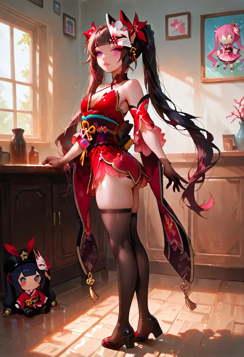 ((beidou (genshin impact),on a bed,pov,from below,arm support,horny face,flustered,cleavage cutout, chinese clothes, pelvic curtain, capelet,fur trim,black thighhighs,)), masterpiece, best quality, 1girls, solo, looking at viewer, blush, hair ornament, thighhighs, sitting, long hair, bangs, braid, hair over one eye,thicc thighs,indoors,bedroom interior, parted lips, sky, parted lips, thigh gap,full body,