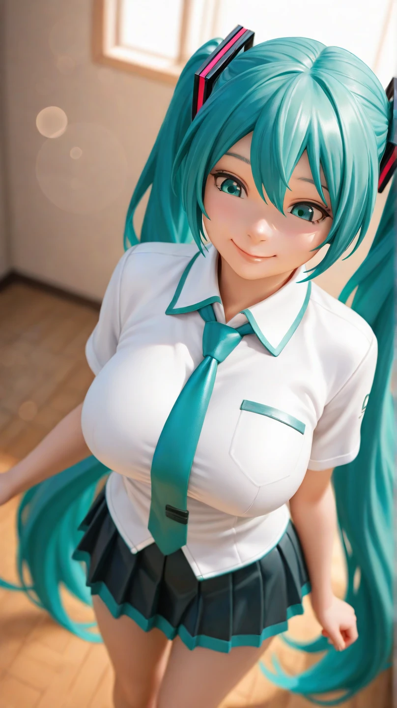 1girl, 2D, aqua_hair, aqua_eyes, dress, frills, hat, hatsune_miku, pink_lips, long_hair, large_breasts, cleavage, choker, looking_at_viewer, , nurse, nurse_cap, pink_dress, realistic, skirt, smile, solo, traditional_media, twintails, very_long_hair <lora:nurse-miku:0.4>
