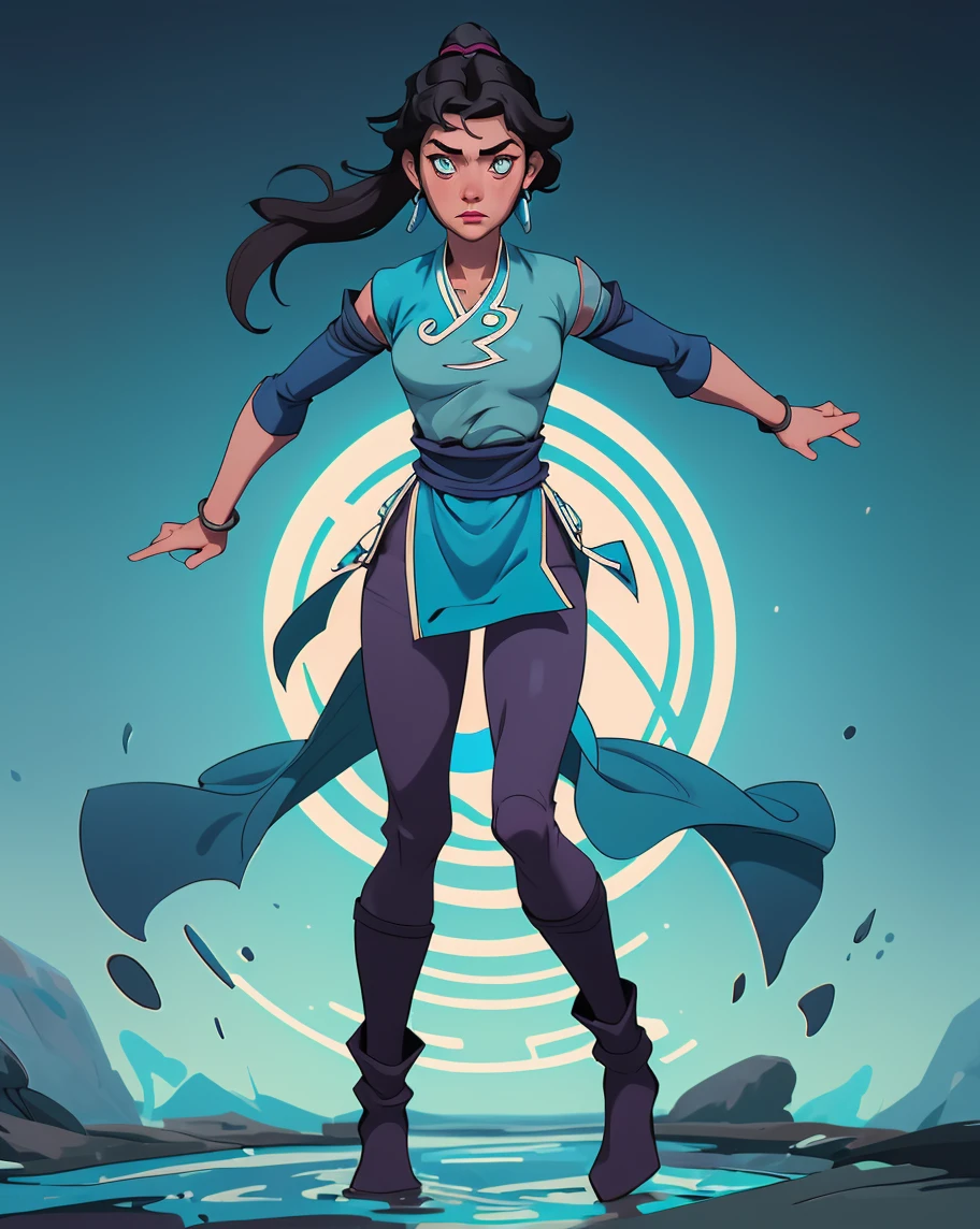 waterbending at its' finest, award winning photo, female, 1girl, waterbender clothing, a mix of katara and korra appear-wise, full body picture, skilled water bender,