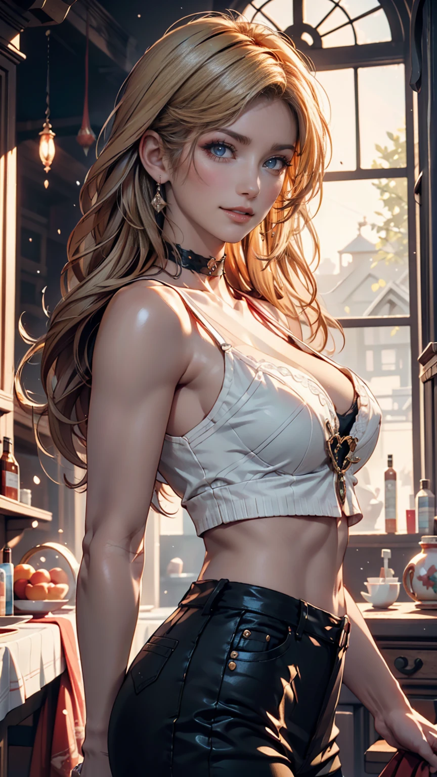 (( 1 woman )),(bar), Realistic, Best Quality, (((red dress))))), (big breasts: 1.7), ((1 light)), dynamic lighting, intricately , volumetric lighting, trending on Artstation, warm colors, ambient occlusion, 8K resolution, depth of field, ((Unreal Engine 5: 1.2)), ((master piece: 1.6)), (((perfect anatomy: 1.7))), ((detailed face: 1.7)), (((wearing white gloves)))