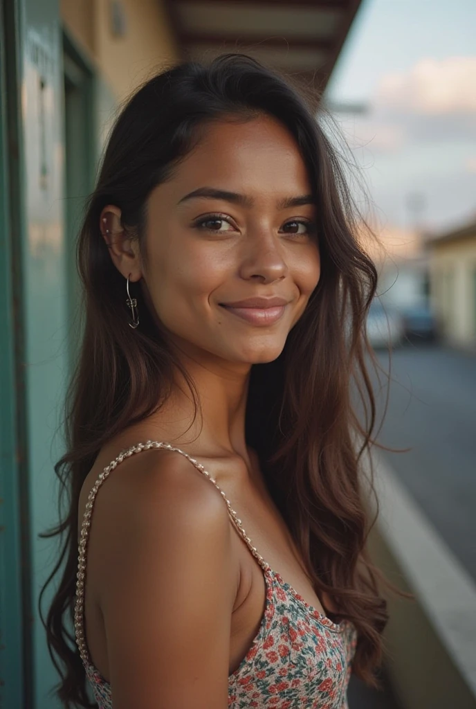 Valeria, a 20 year old girl, Latina with lively eyes and wavy dark brown hair, Her cinnamon skin glows with radiant energy and her brown eyes With a graceful stature and a contagious smile. Ella esta tomando cafe en paris