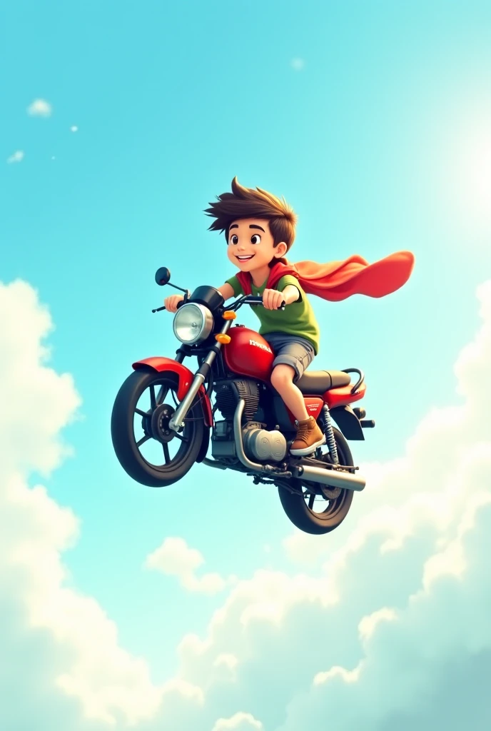Boy flying bike in sky (front image). Real hd photo.